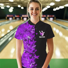 Load image into Gallery viewer, Purple Butterfly Bowling Shirts For Men Women Custom 1/4 Zip Bowling Jersey Team BDT505