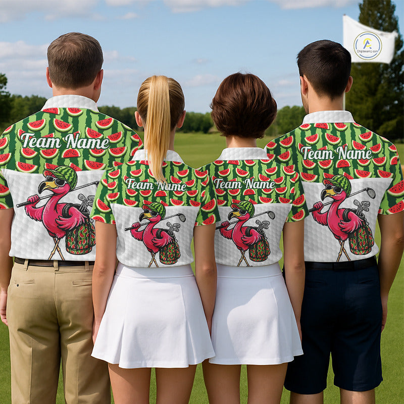 Golfing Flamingo Mens Funny Golf Polo Shirt Custom Green Pattern Watermelon Golf Ball Clothes Shirts NHT740