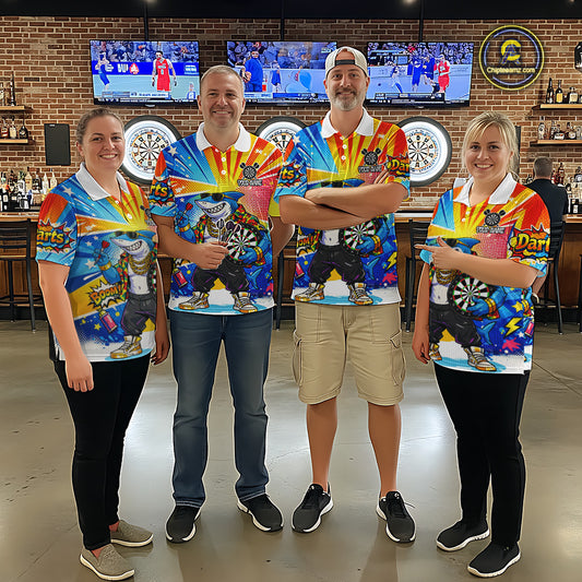 Funny Rich Cool Shark Hold Dartboard Women Darts 1/4-Zip Shirt Custom Pop Art Dart League Shirt NYN2646