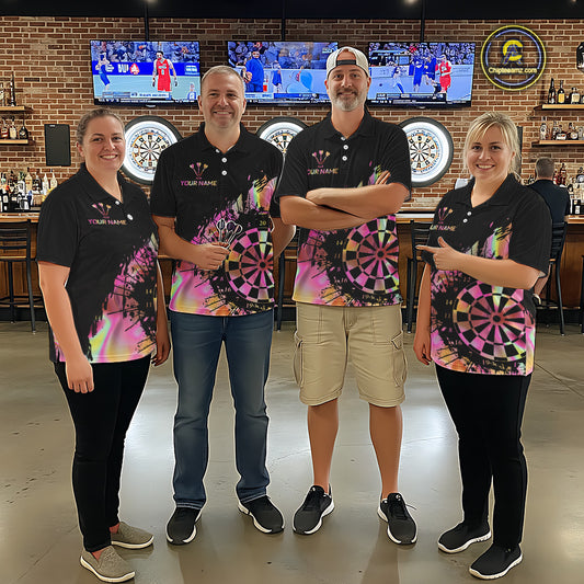 Pink Holographic Dartboard Grunge Darts 1/4-Zip Shirts For Men Custom Name For Darters NYN2705