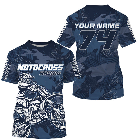 Men women kids jersey for dirt bike custom UPF30+ blue motocross racing xtreme off-road motorcycle PDT102