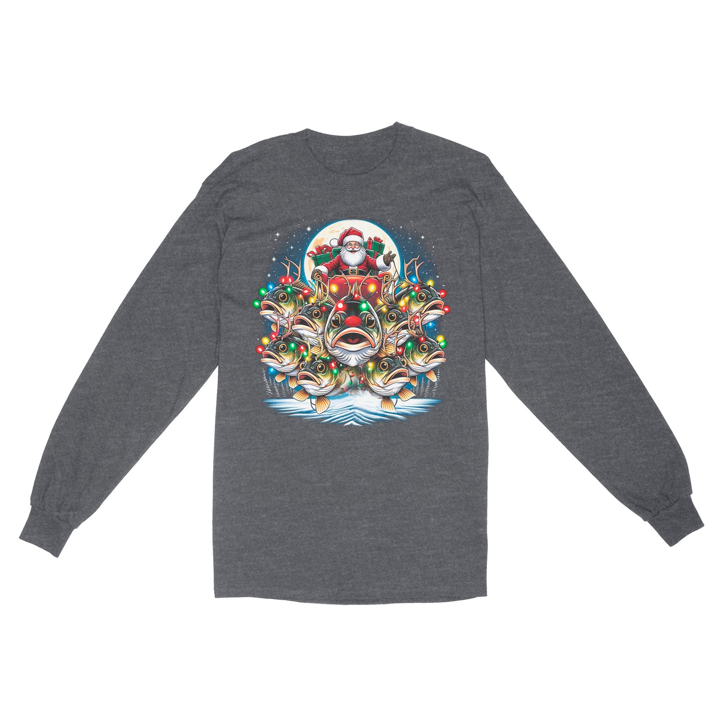 Long Sleeve - Nine Bass fish as Santa's Reindeer