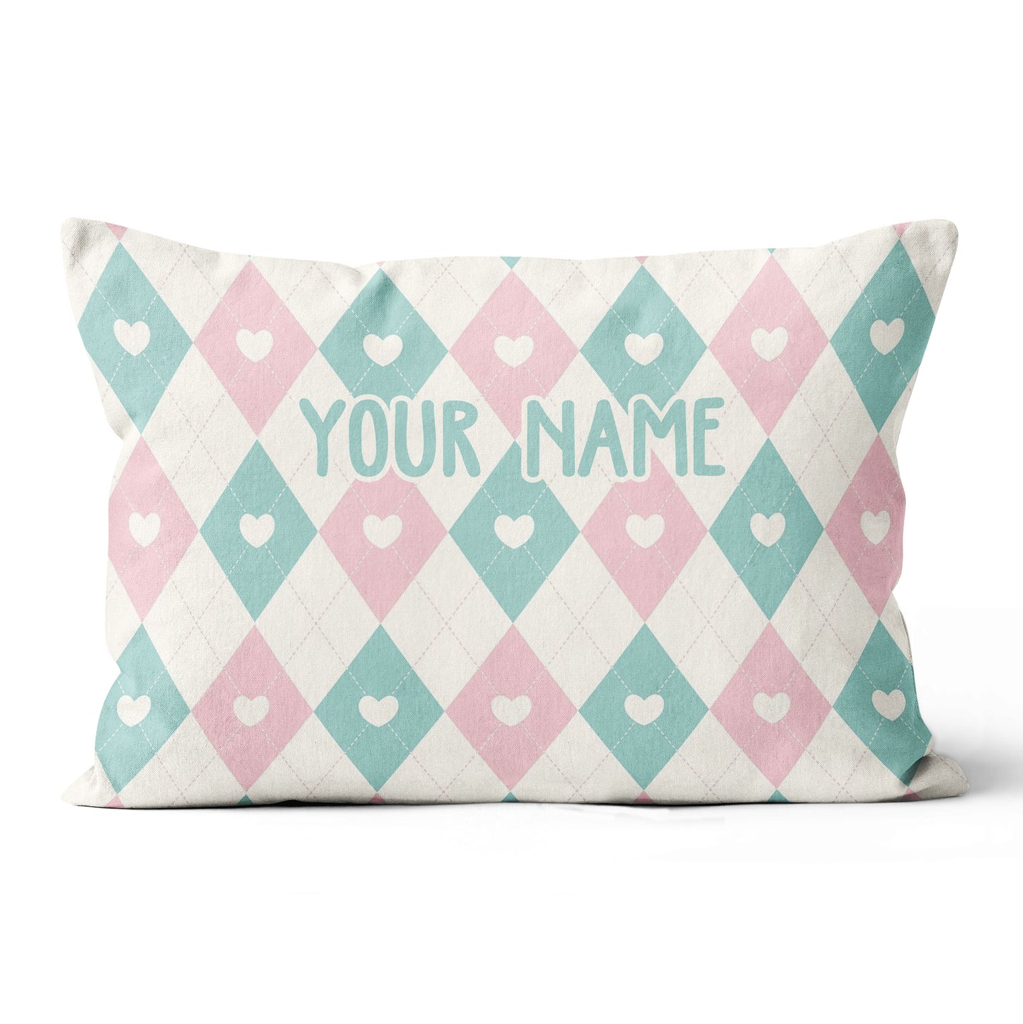 Argyle Pattern With Hearts Custom Cute Throw Pillow Personalized Gifts LDT1126