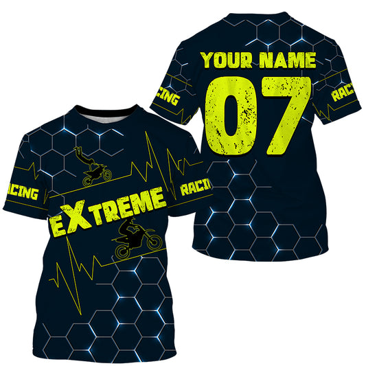 Personalized Motocross men women kid blue jersey UPF30+ freestyle off-road extreme dirt bike shirt PDT322