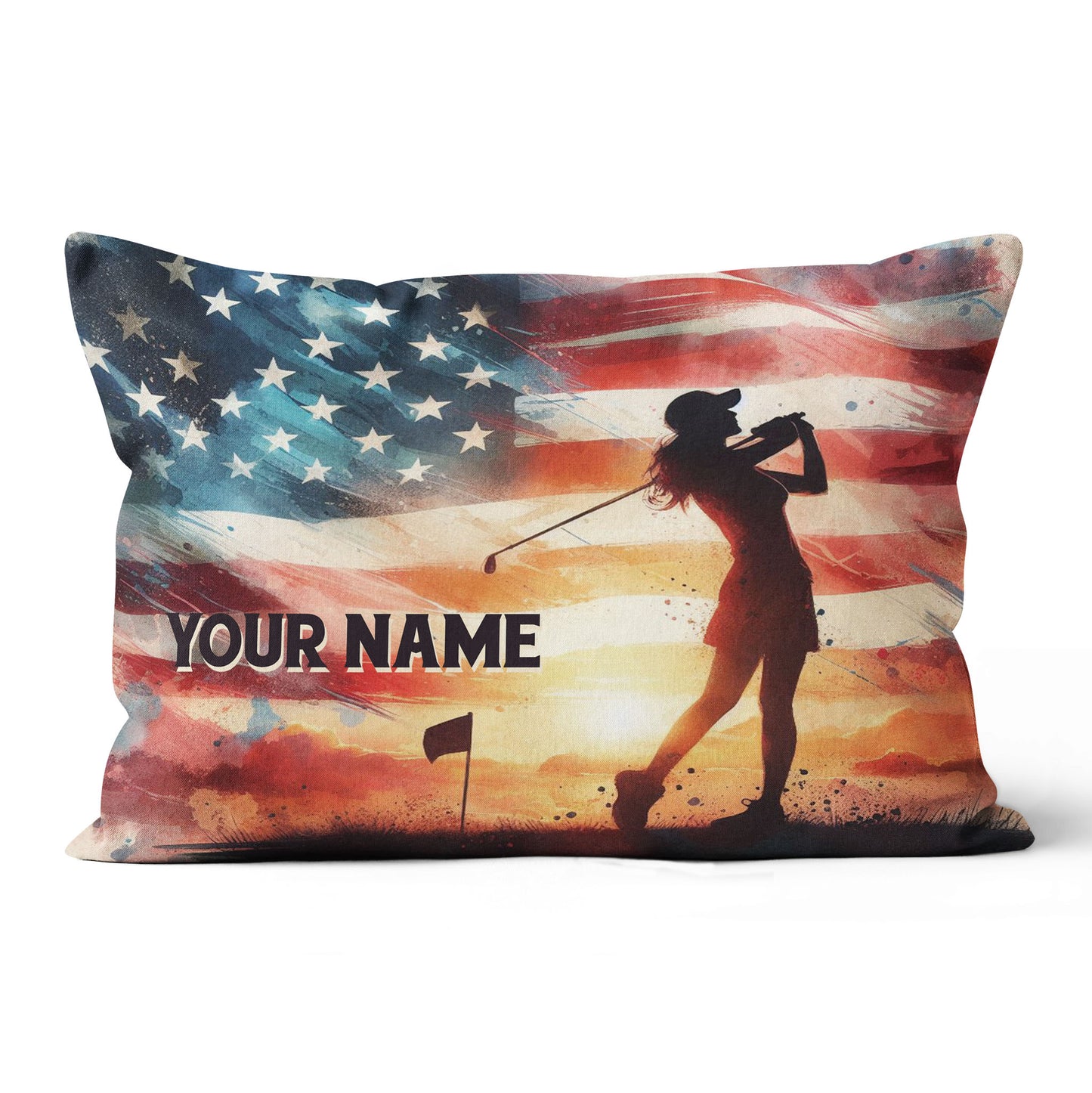 Watercolor Usa Flag Custom Golf Pillow Personalized Patriotic Golf Gifts LDT1175
