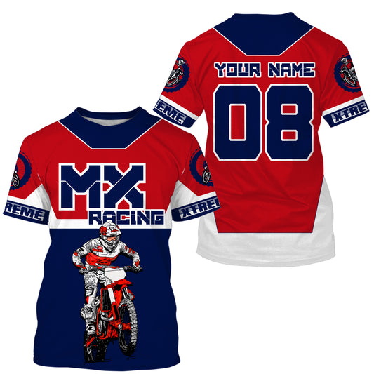 Men women youth dirt bike racing jersey UPF30+ blue red Motocross custom off-road extreme shirt PDT208