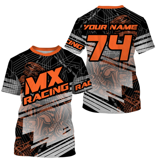 Youth men orange personalized Motocross riding jersey dirt bike off-road shirt UPF30+ motorcycle PDT131