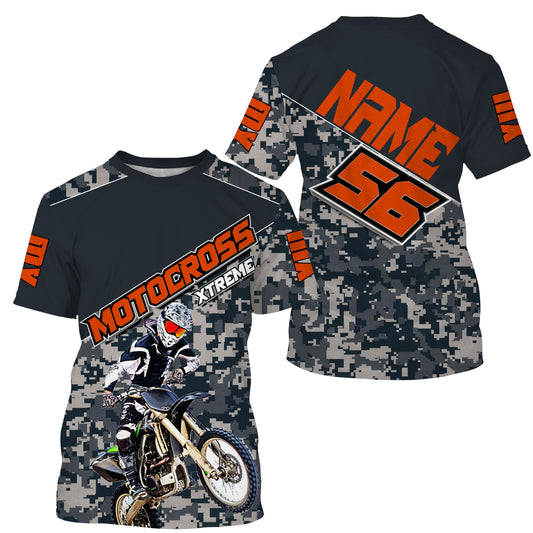 MX jersey custom name&number kid&adult blue camo UPF30+ extreme Motocross shirt off-road motorcycle PDT144