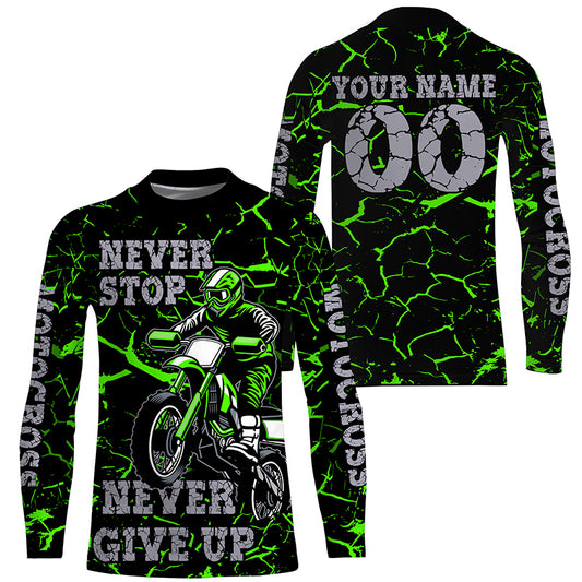 Green Motocross Jersey Personalized UPF30+ Never Stop Dirt Bike Shirt For Boys Racing Motorcycle PDT456