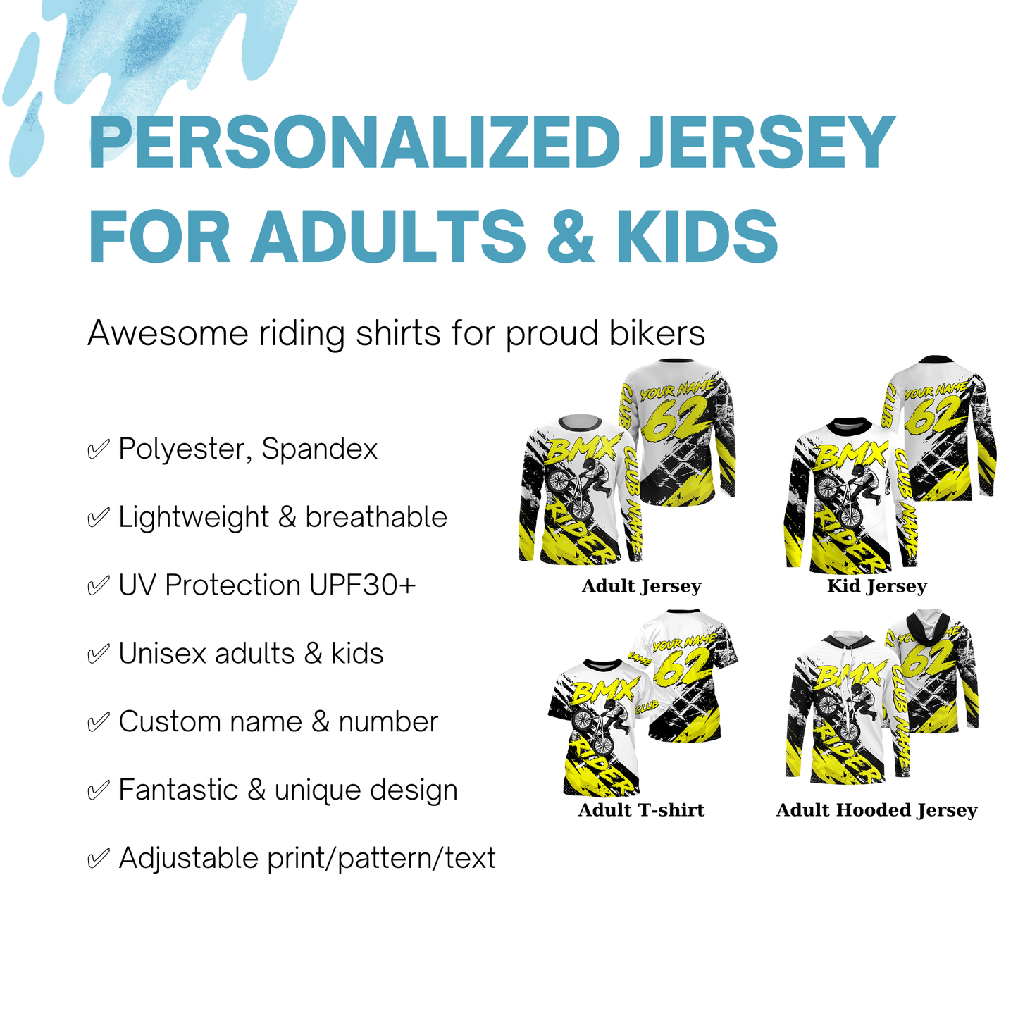 Yellow BMX jersey UPF30+ Off-road bike shirt Cycling gear Adult youth BMX bicycle motocross clothes| SLC85