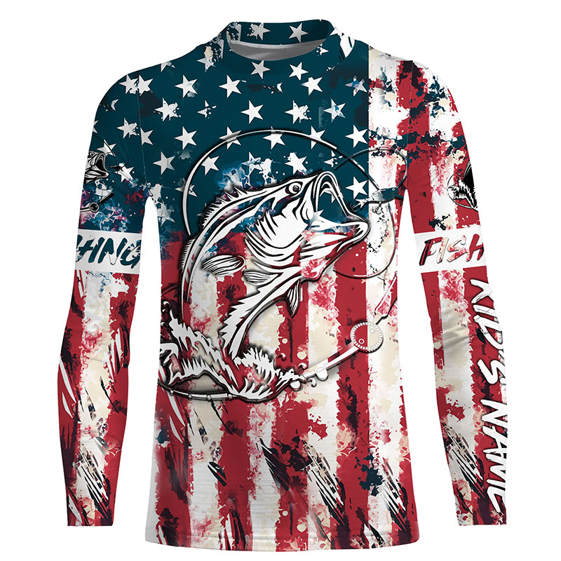 Beautiful America flag bass fishing tattoo UV protection personalized shirts