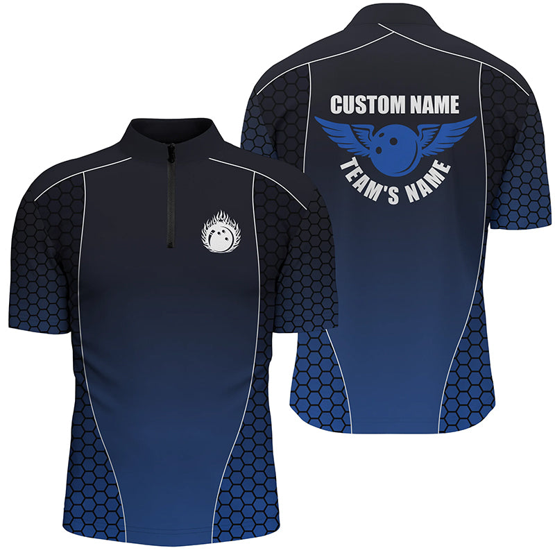 Custom Bowling Shirts With Names For Men, Flaming Bowling Ball Bowling Team Shirts | Blue IPHW4239