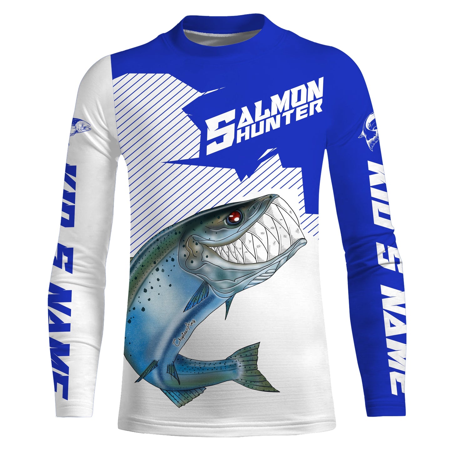 Angry Chinook King Salmon Custom Long sleeve Fishing Shirts, Salmon hunter Fishing jerseys | blue IPHW3352