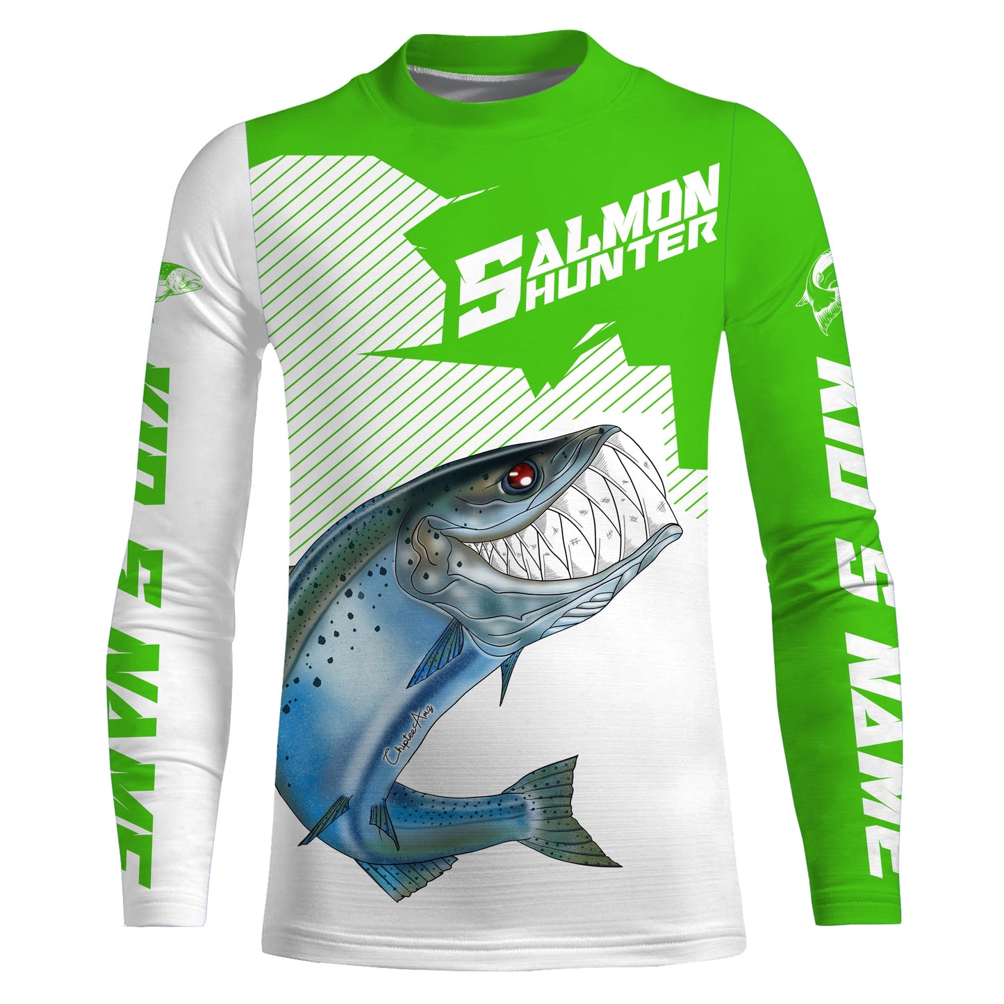 Angry Chinook King Salmon Custom Long sleeve Fishing Shirts, Salmon hunter Fishing jerseys | green IPHW3353