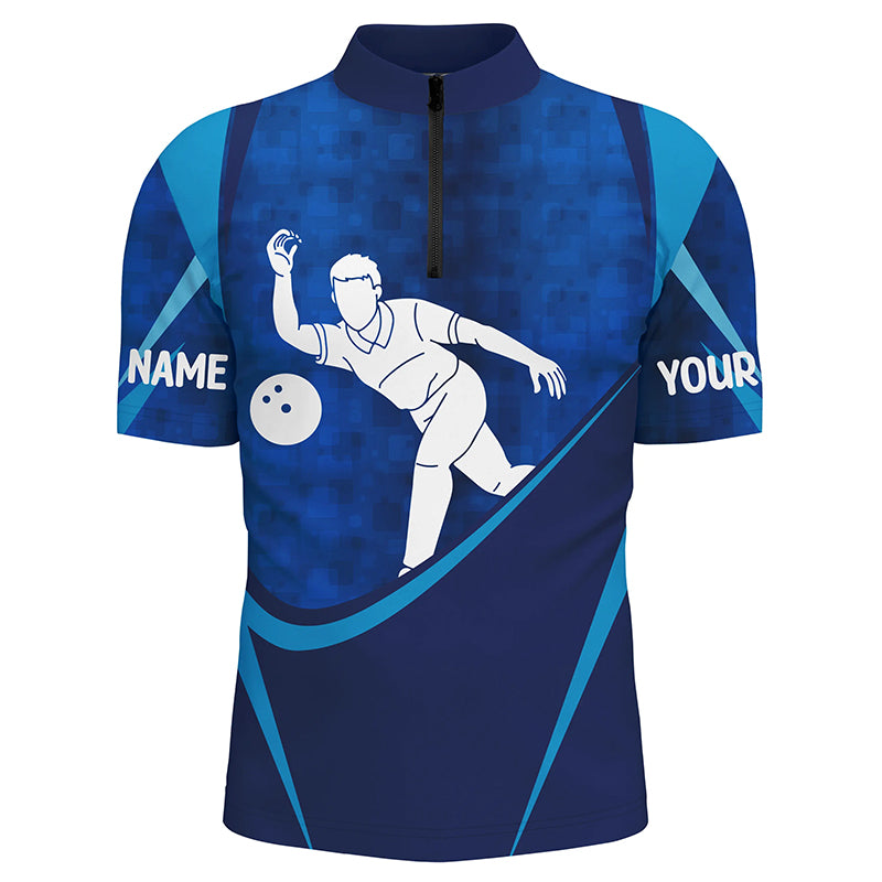 Customized Name Men'S Blue Bowling Jerseys, Personalized Bowling Shirts For Men IPHW4202