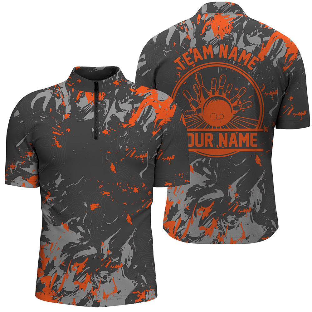 Personalized Bowling Quarter Zip Shirts Men, Bowling Balls And Pins Bowling Team Shirts | Orange IPHW5397
