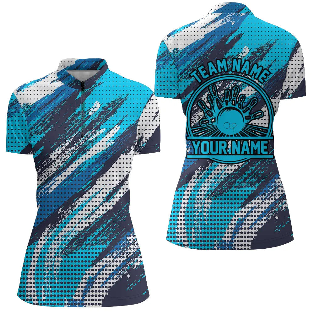 Personalized Bowling Shirts For Women, Bowling Balls And Pins Bowling Team Shirts | Blue IPHW4508