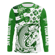 Load image into Gallery viewer, Custom St Patrick'S Day American Flag Striped Bass Fishing Shirts, Patriotic Striper Fishing Jerseys IPHW5897