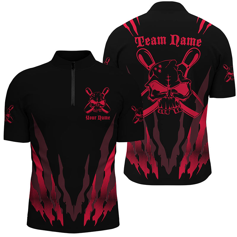 Custom Bowling Shirts For Men And Women, Skull Bowling Team Shirts Bowling Pin | Red IPHW4484