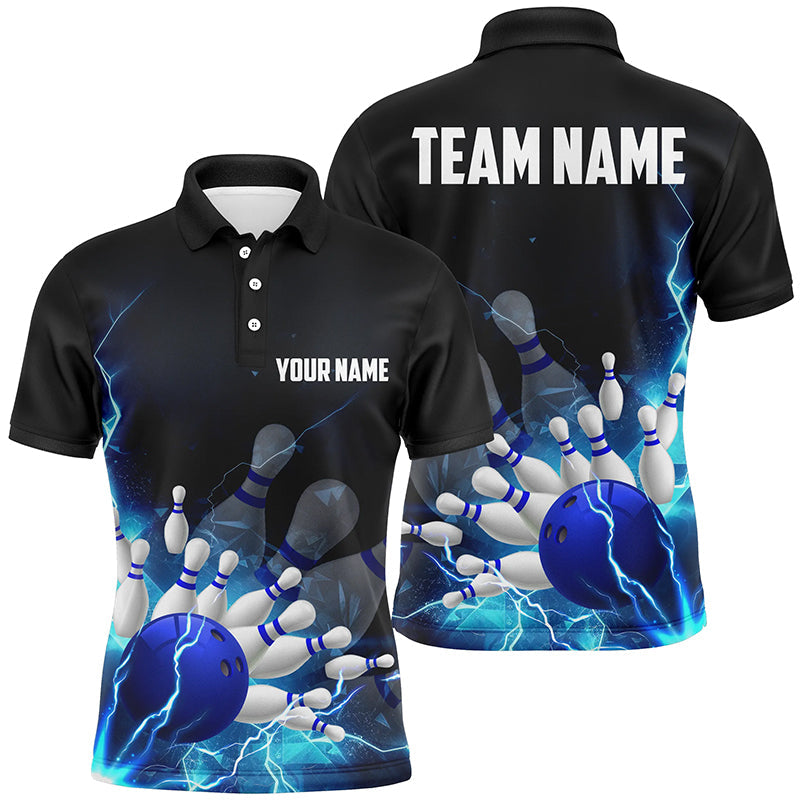 Blue Thunder Lightning Custom Bowling Polo Shirts For Men And Women Team Name Bowling Jerseys IPHW5318