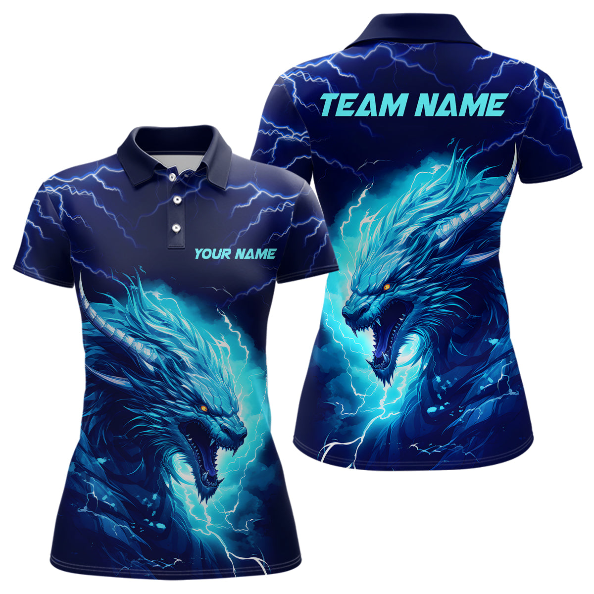 Blue Lightning Thunder Custom Dragon Bowling Team Shirts Women Bowling League Jerseys IPHW5293