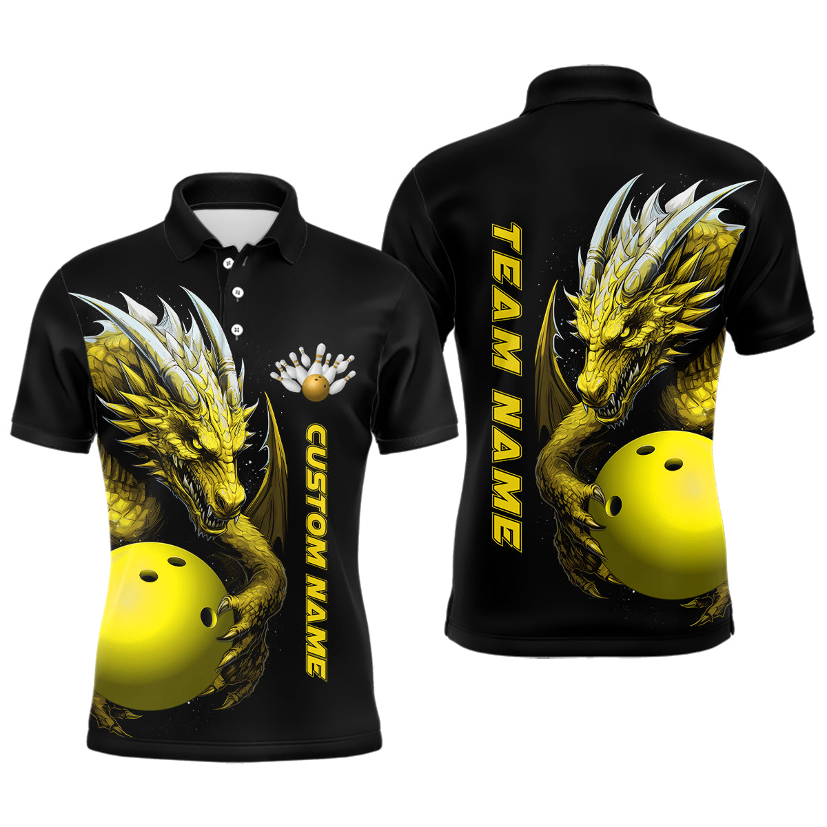 Custom Yellow Dragon Men Bowling Polo Shirts Team Bowling Jerseys Bowling Apparel For Bowler IPHW5297