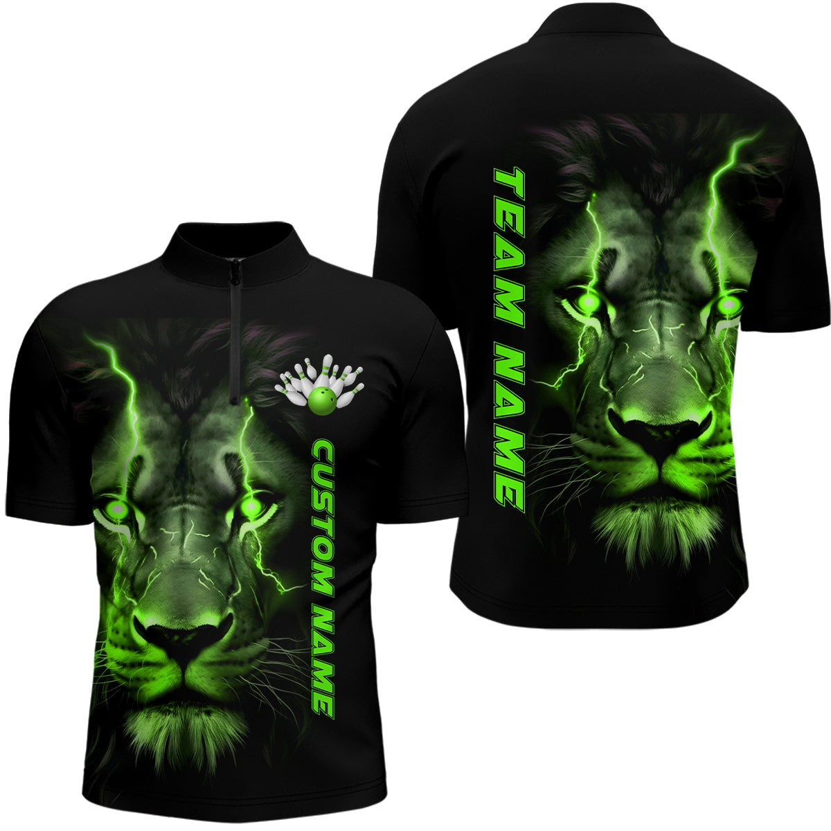 Green Lion Custom Men Bowling Quarter Zip Shirts Bowling League Shirts Bowling Team Jerseys IPHW5358