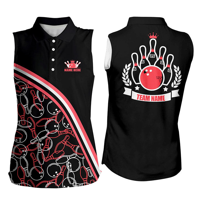 Personalized bowling Sleeveless polo shirt Custom black red bowling pattern, bowling team shirts NQS6533