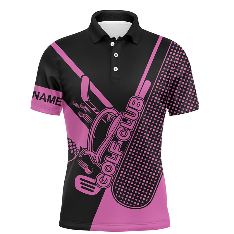 Pink and black Mens golf polo shirts custom golf club attire for men, golf gift for mens NQS6359