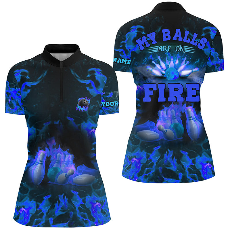 Blue Flame bowling shirt custom my balls are on fire bowling Quarter Zip shirts for women jersey NQS6457