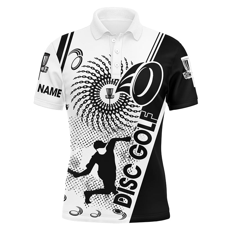 Black and white Mens disc golf polo shirts custom disc golf shirt, personalized disc golf gifts NQS6752