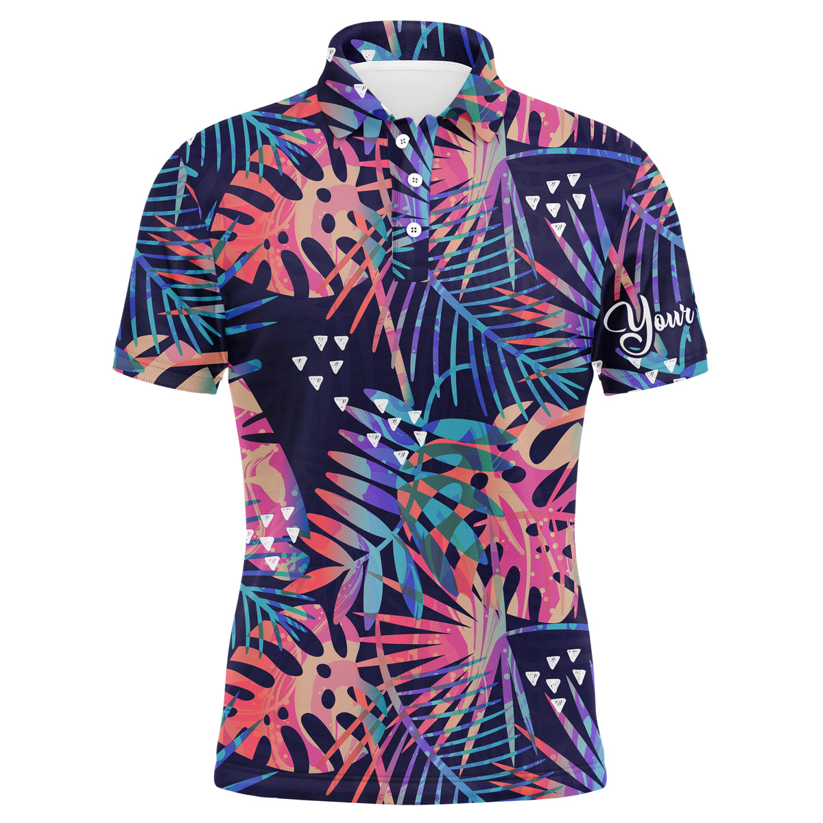 Men golf polo upf shirts with colorful tropical plants and palm leaves custom team golf polo shirts NQS3713
