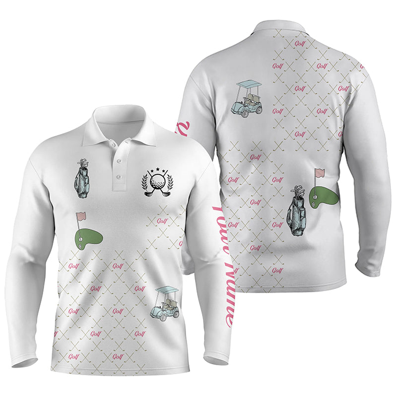 White Mens golf polos shirts custom golf clubs pattern golf shirt, golf shirt for men gift for dad NQS5240