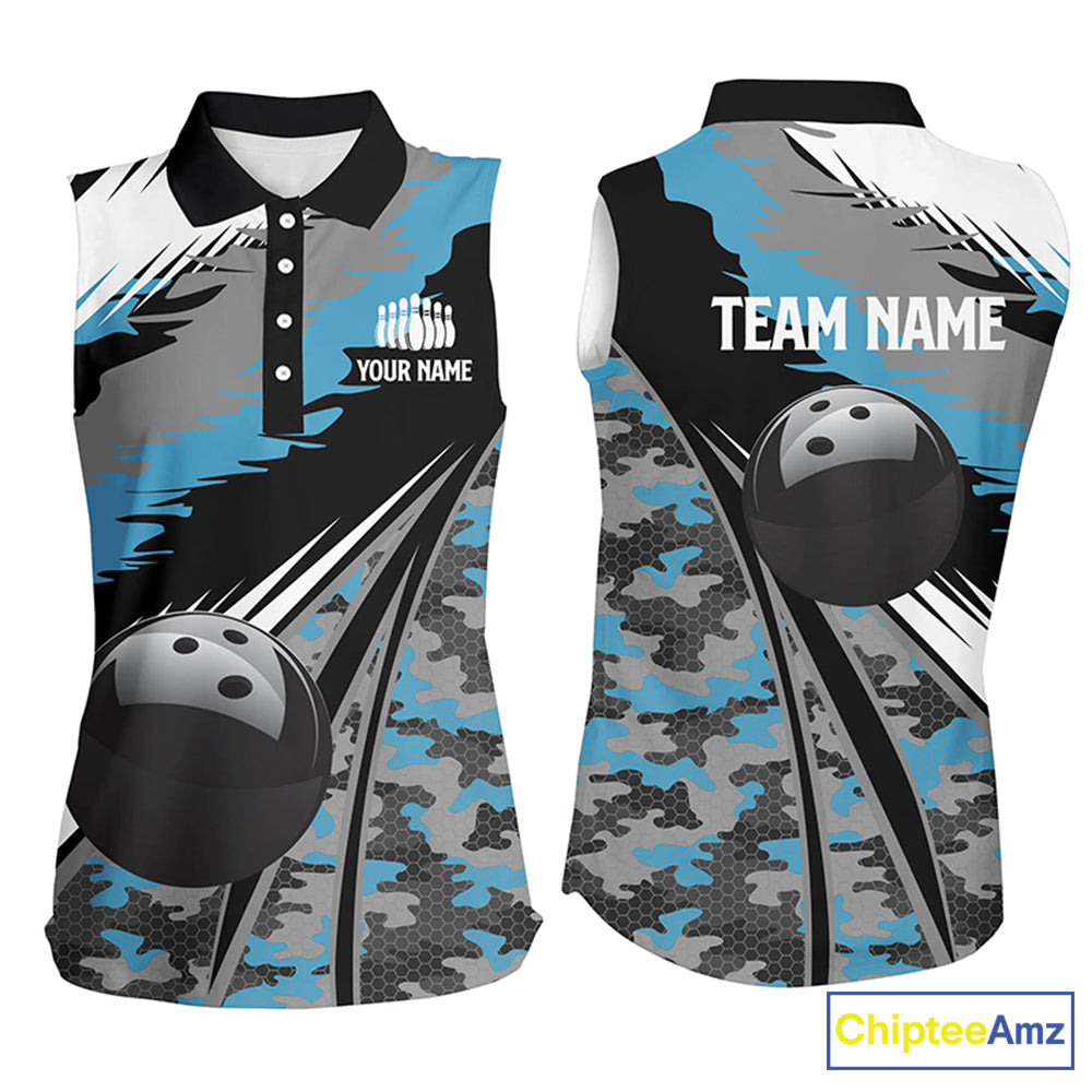 Custom sleeveless bowling shirt for women – personalized team jersey front view