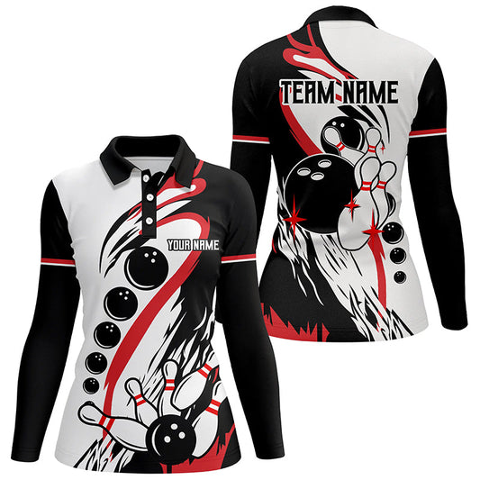 Black and white retro bowling league jerseys custom Women Bowling Polo Shirts, gifts for bowlers NQS7061