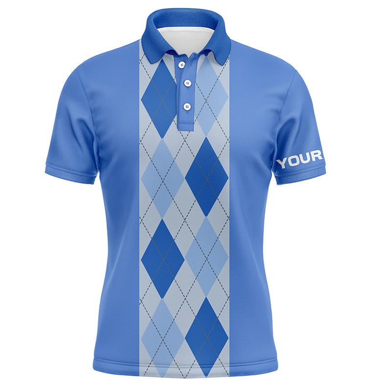 Blue argyle plaid pattern Mens golf polo shirt custom golf polos shirt for men, golfing gifts NQS7190