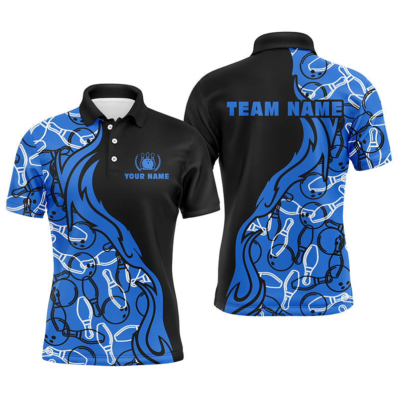 Custom Black blue bowling shirt for men – personalized team jersey front view