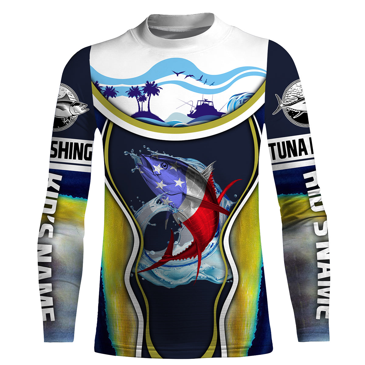 Tuna fishing American flag patriotic Custom Name fishing shirts for men, women, kid, fishing apparel NQS3285