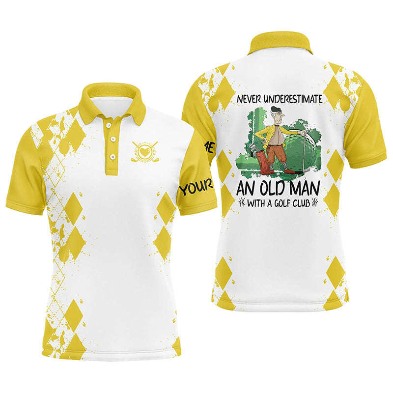 Men golf polo shirts never underestimate an old man with a golf club custom golf shirts for men|Yellow NQS4828