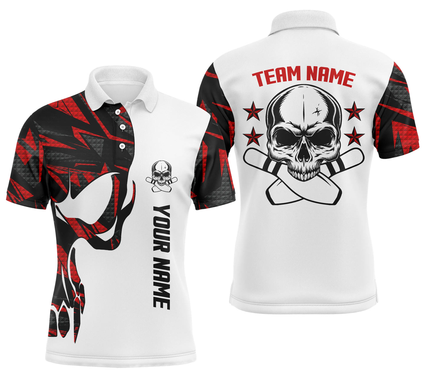 Custom Red white bowling shirt for men – personalized team jersey front view
