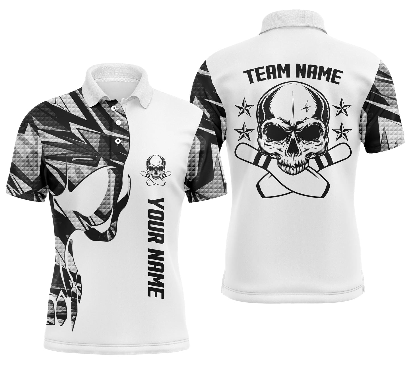 Custom white bowling shirt for men – personalized team jersey front view