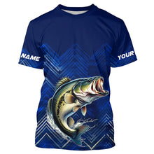 Load image into Gallery viewer, Largemouth Bass fishing blue camo Custom UV protection performance long sleeve fishing shirt NQS7159