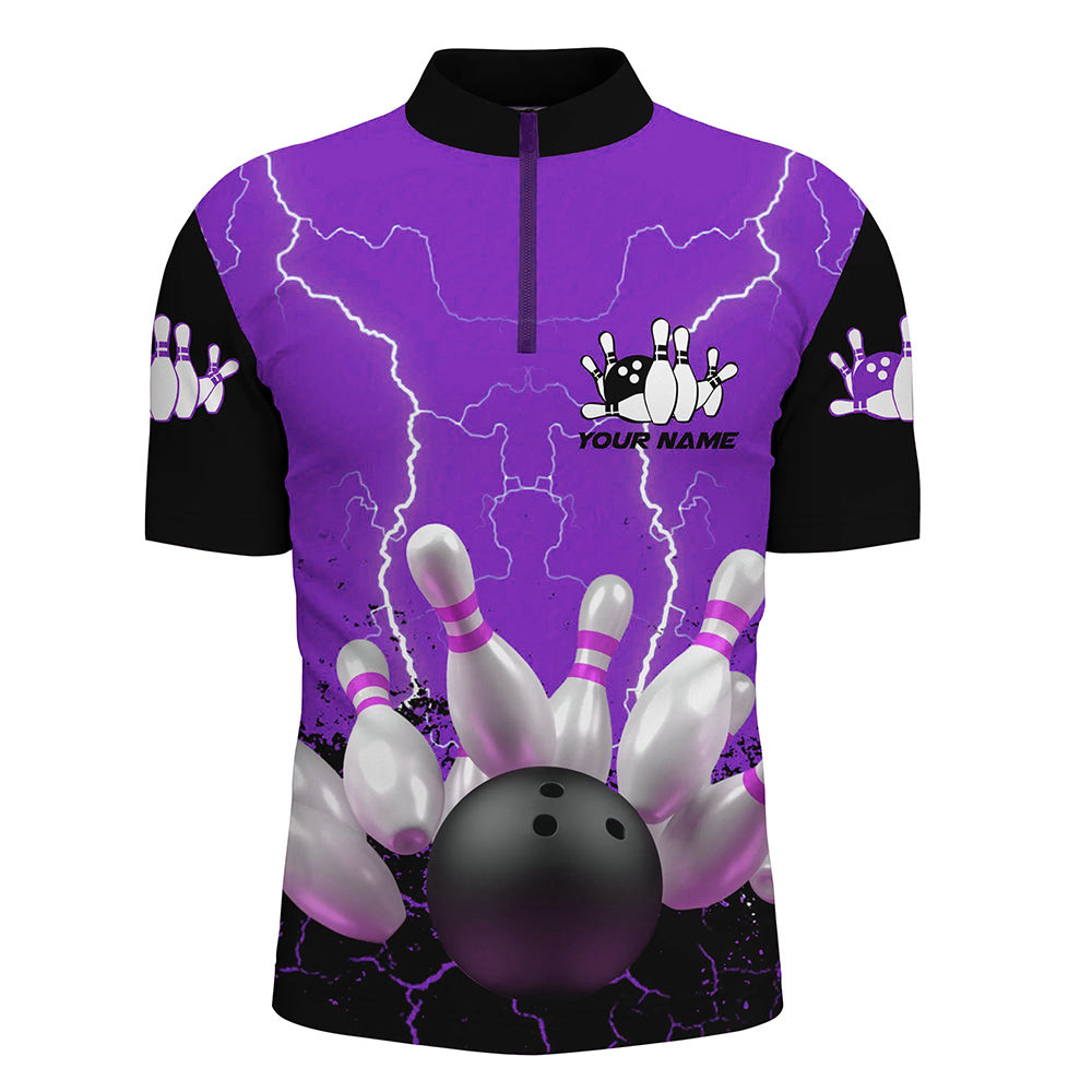 Purple lightning Men's bowling Quarter Zip shirts, Personalized cool Bowling Team league bowling shirt NQS7279