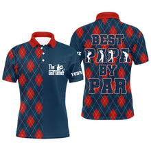 Load image into Gallery viewer, Mens golf polo shirt custom blue red argyle plaid pattern best papa by par, father's day golfing gifts NQS5271