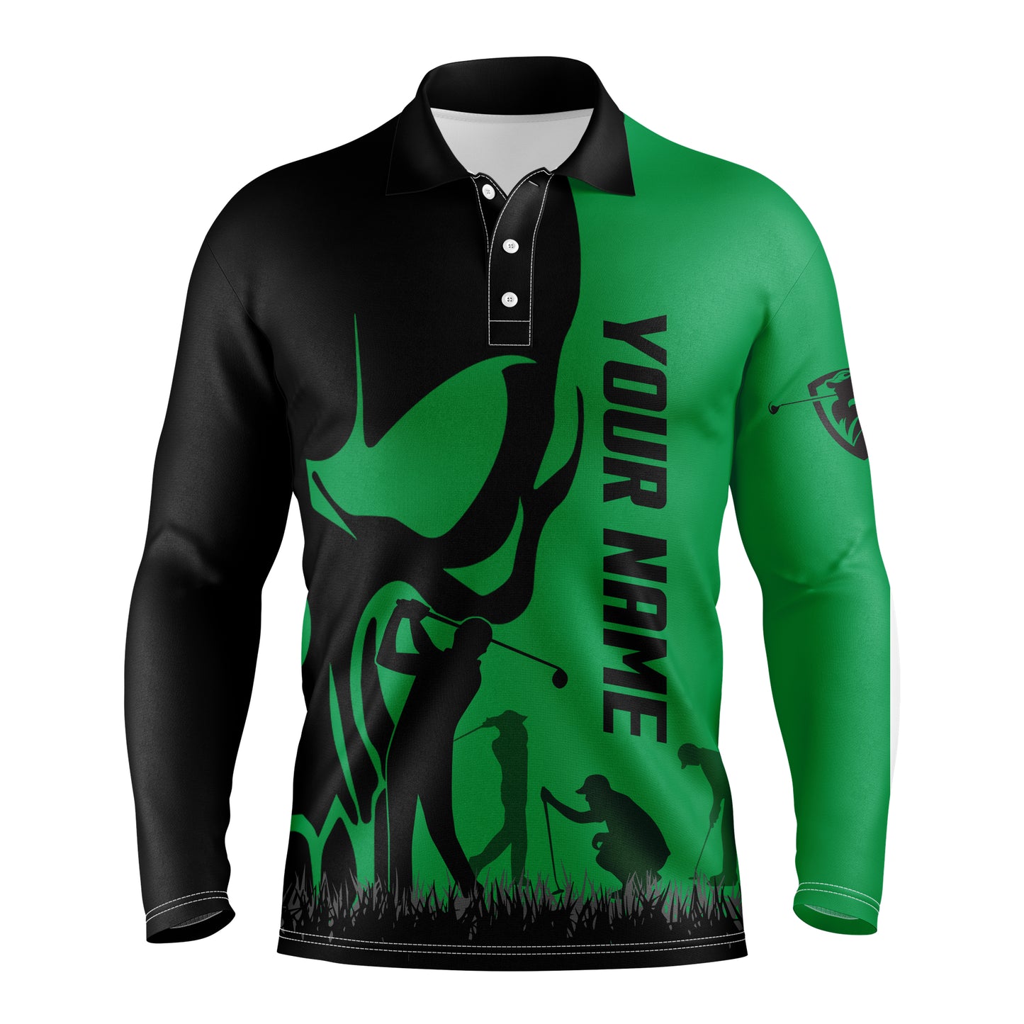 Mens golf polos shirts custom name skull golf black shirt jerseys, golf wear for mens | Green NQS4571