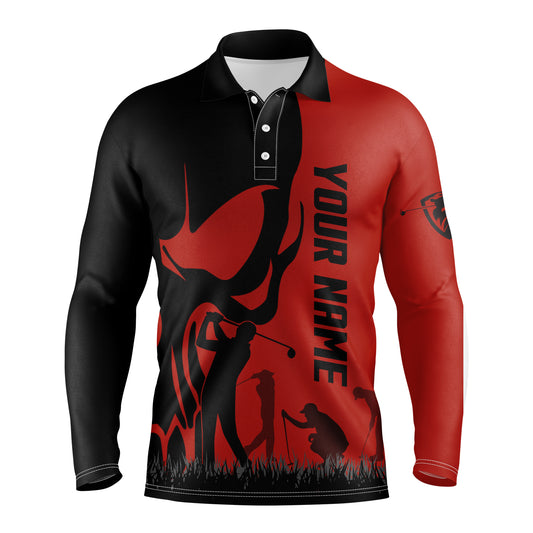 Mens golf polos shirts custom name skull golf black shirt jerseys, golf wear for mens | Red NQS4571