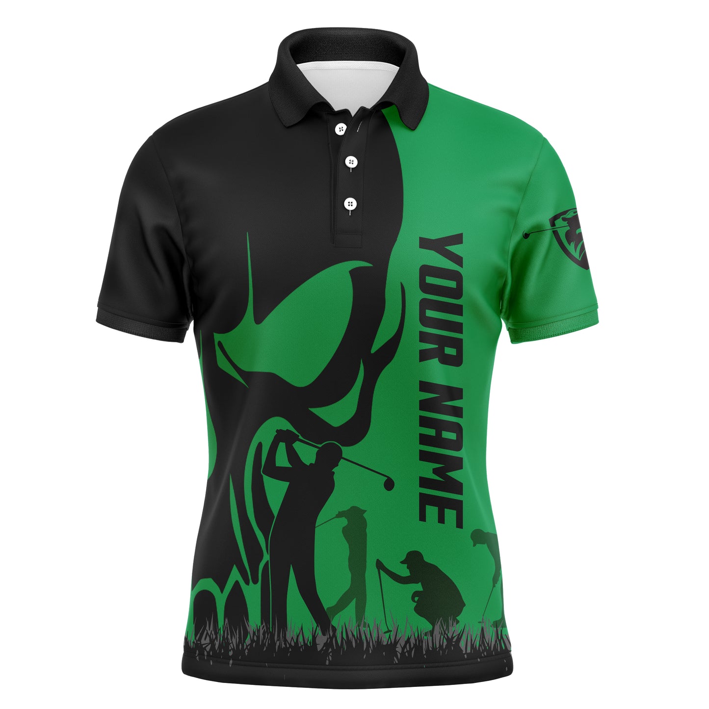 Mens golf polos shirts custom name skull golf black shirt jerseys, golf wear for mens | Green NQS4571