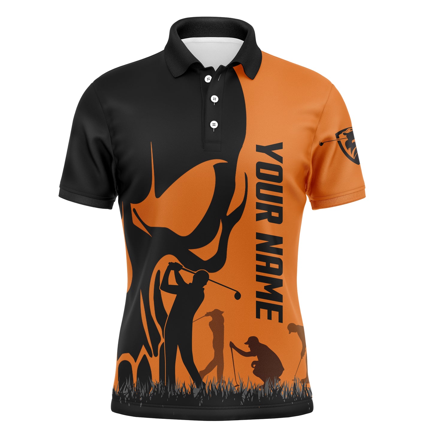 Mens golf polos shirts custom name skull golf black shirt jerseys, golf wear for mens | Orange NQS4571