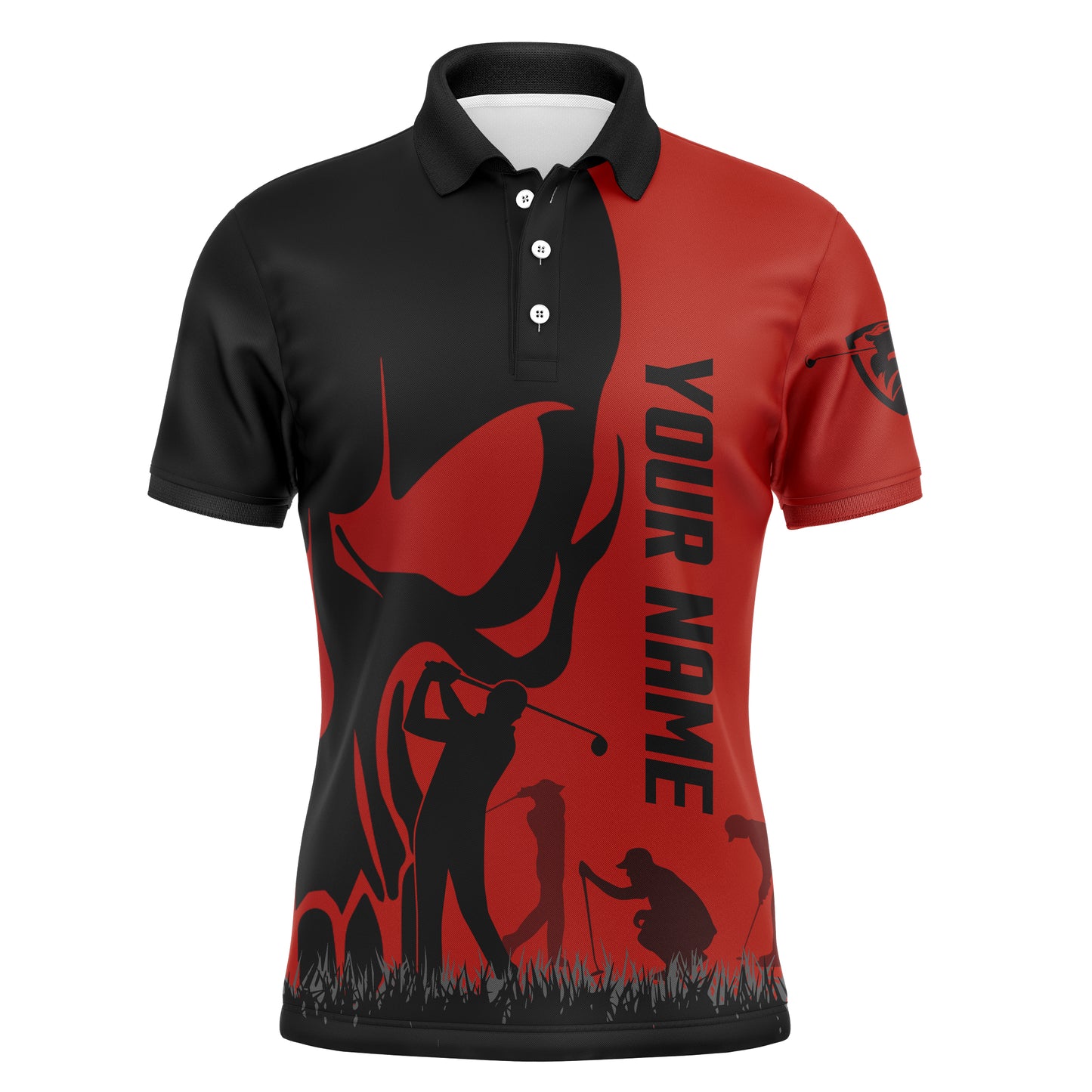 Mens golf polos shirts custom name skull golf black shirt jerseys, golf wear for mens | Red NQS4571