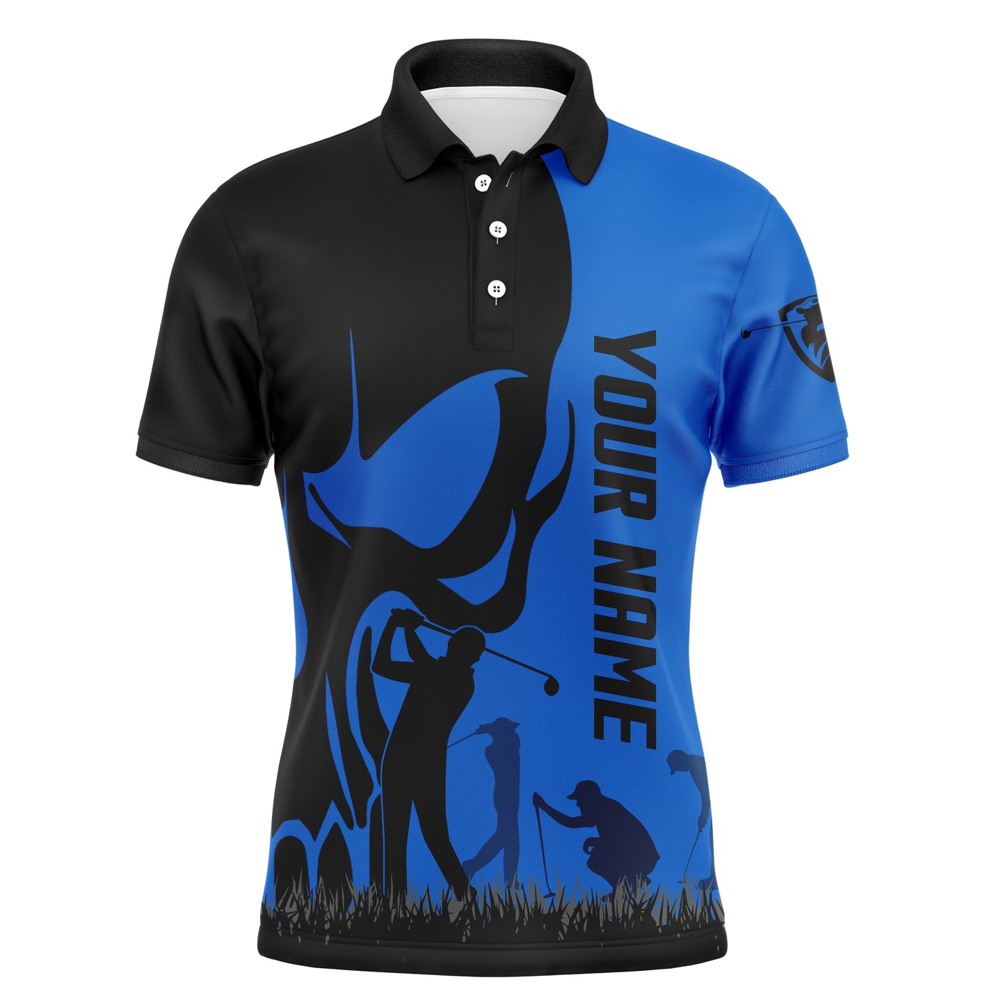 Mens golf polos shirts custom name skull golf black shirt jerseys, golf wear for mens | Blue NQS4571